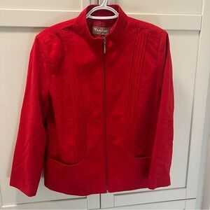 Vintage TANJAY Petite Red Blazer | Suede-Like Textured Fabric | Women's Size 12P